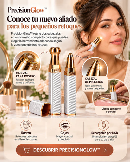 DEPILADOR FACIAL 2 EN 1 PRECISIONGLOW™ “TU HERRAMIENTA PARA RETOQUES DE ROSTRO Y CEJAS, ESTÉS DONDE ESTÉS.”